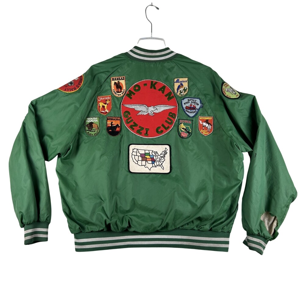 Vintage Moto Guzzi Bomber Jacket Mens XL Biker Club Patch Varsity Motorcycle 80s
